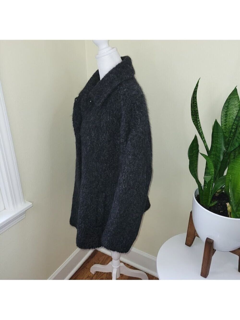 Eileen Fisher Alpaca Boucle Classic Collar Short Coat Charcoal Women's Size M - Picture 5 of 15